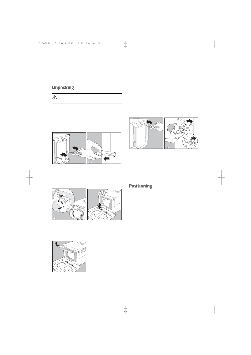 Unpacking, Positioning | Zanussi ZWF 1651W User Manual | Page 28 / 32