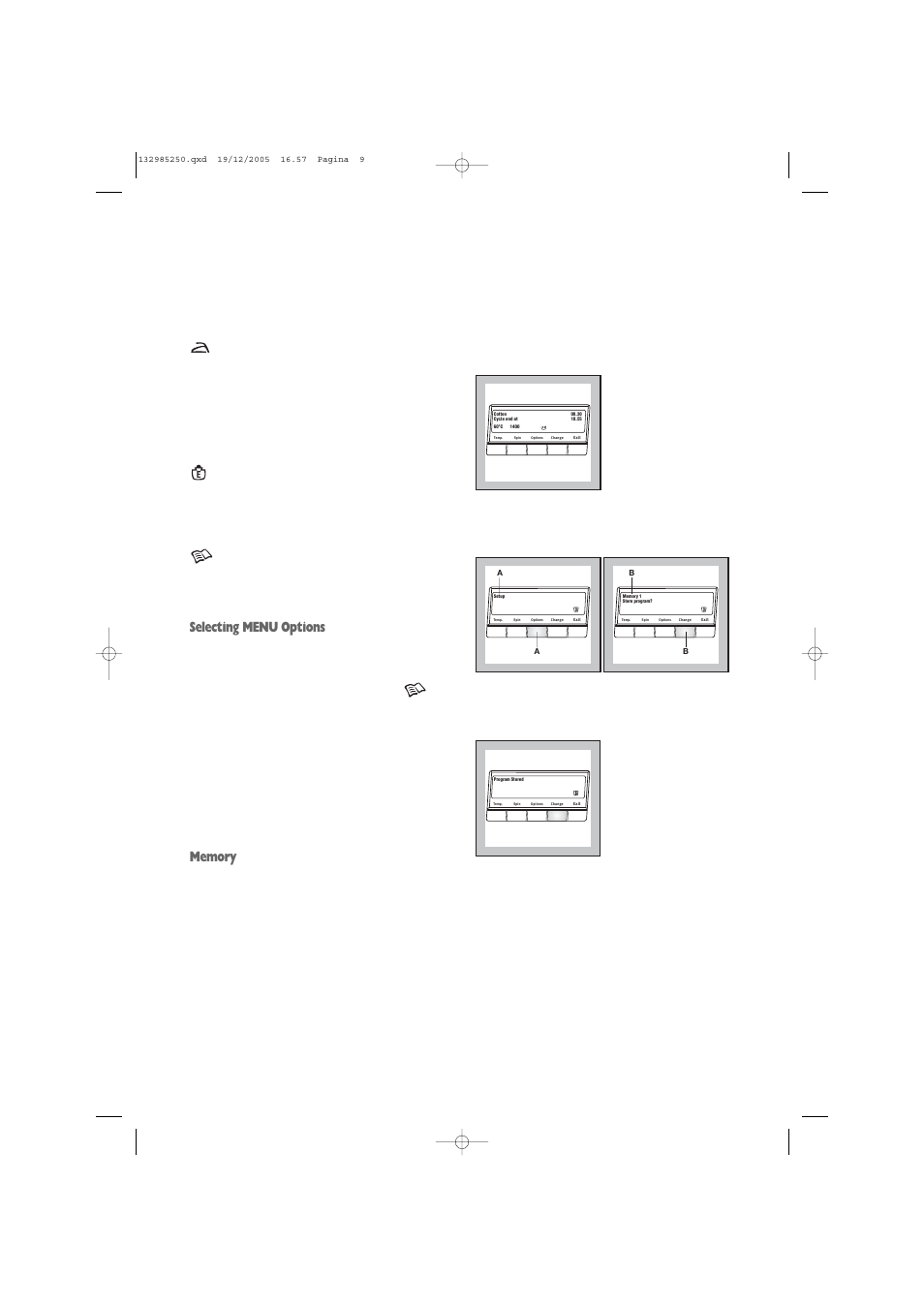 Selecting menu options | Zanussi ZWF 1651W User Manual | Page 9 / 32