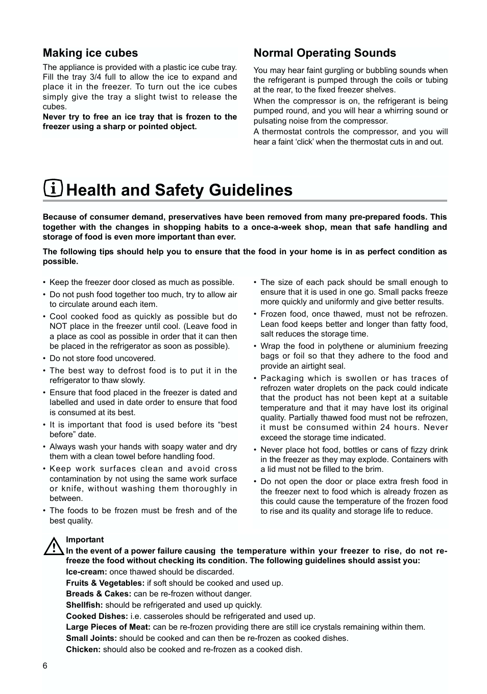 Health and safety guidelines, Making ice cubes, Normal operating sounds | Zanussi ZUD 9100 FA User Manual | Page 6 / 20