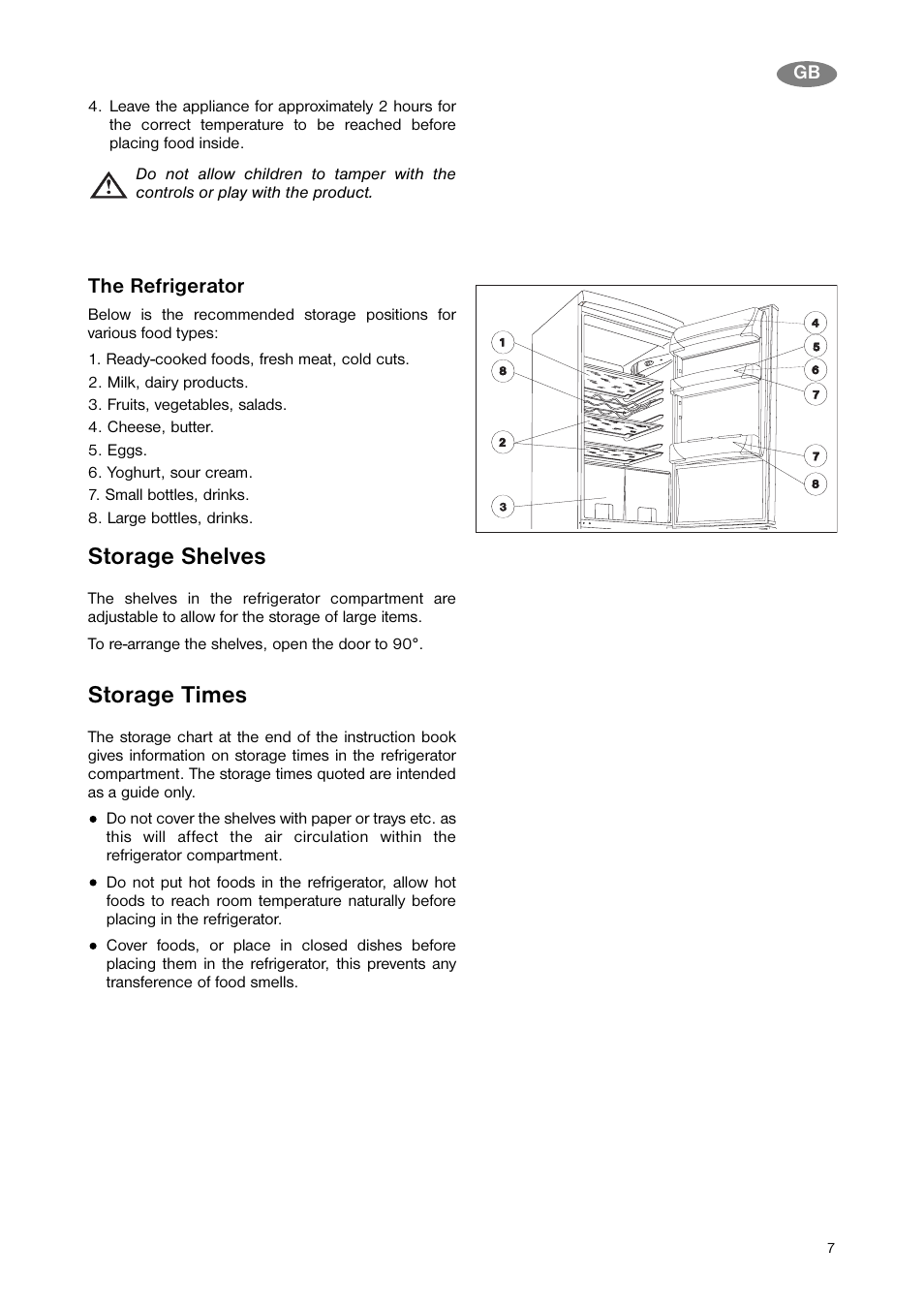 Storage shelves, Storage times | Zanussi ZNB 343 S User Manual | Page 7 / 20