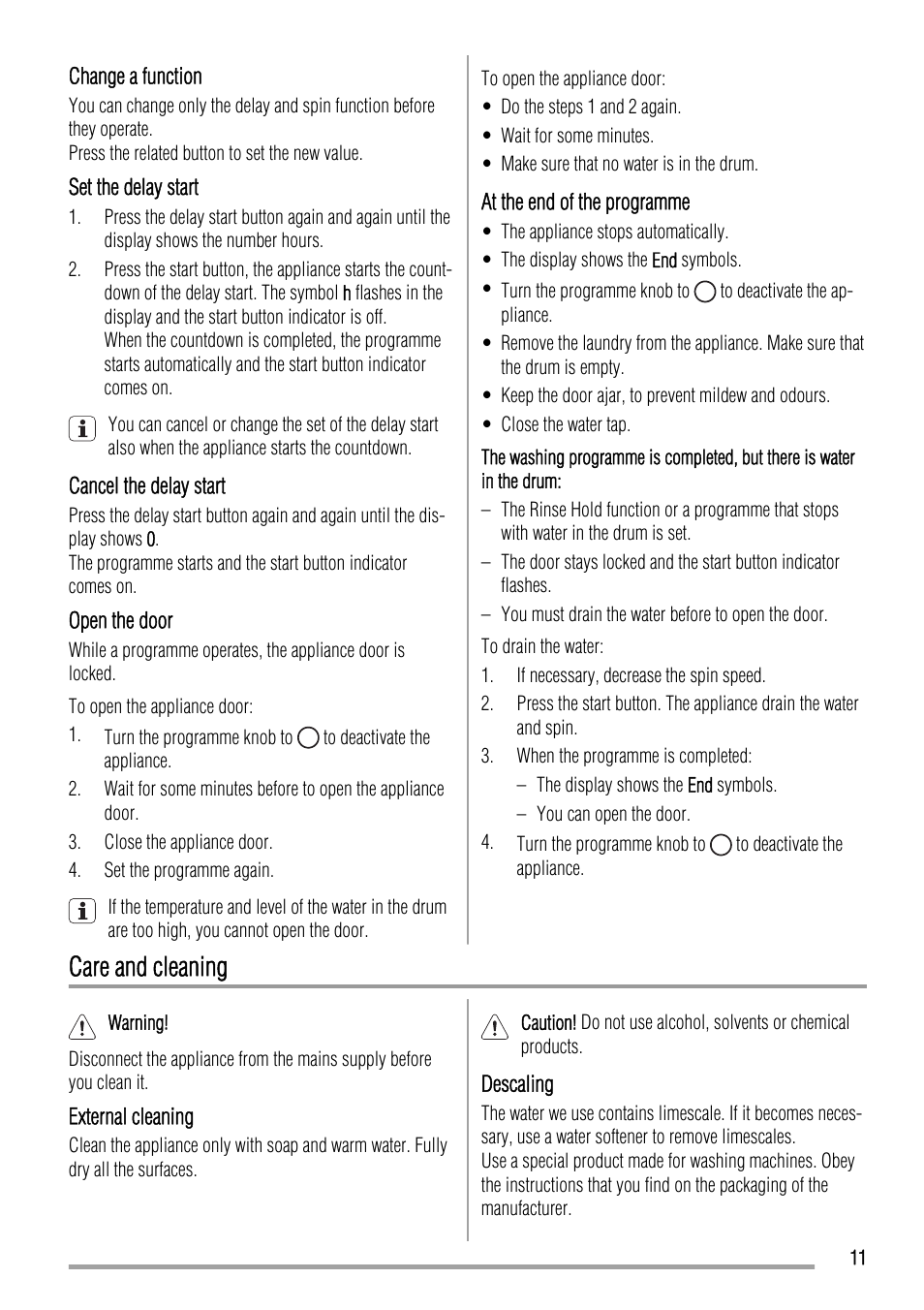 Care and cleaning | Zanussi ZWO 3101 User Manual | Page 11 / 24