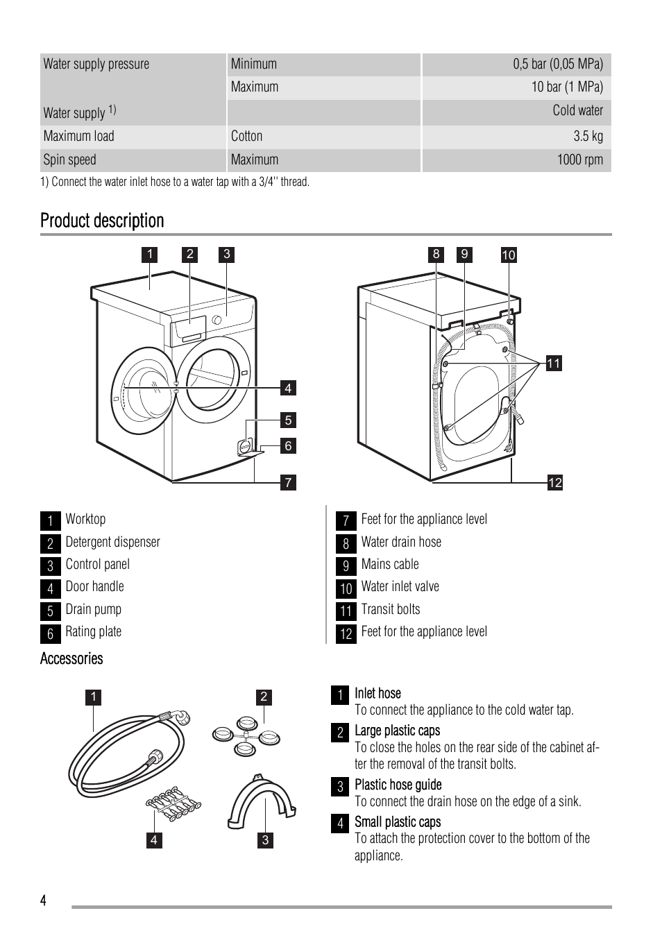 Product description | Zanussi ZWO 3101 User Manual | Page 4 / 24