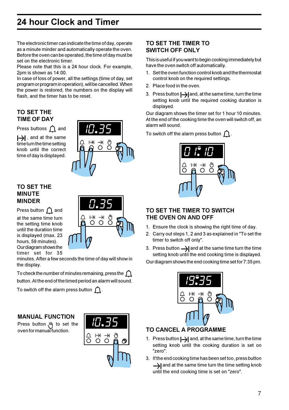 24 hour clock and timer | Zanussi BMS 641 - BST 6 User Manual | Page 7 / 21
