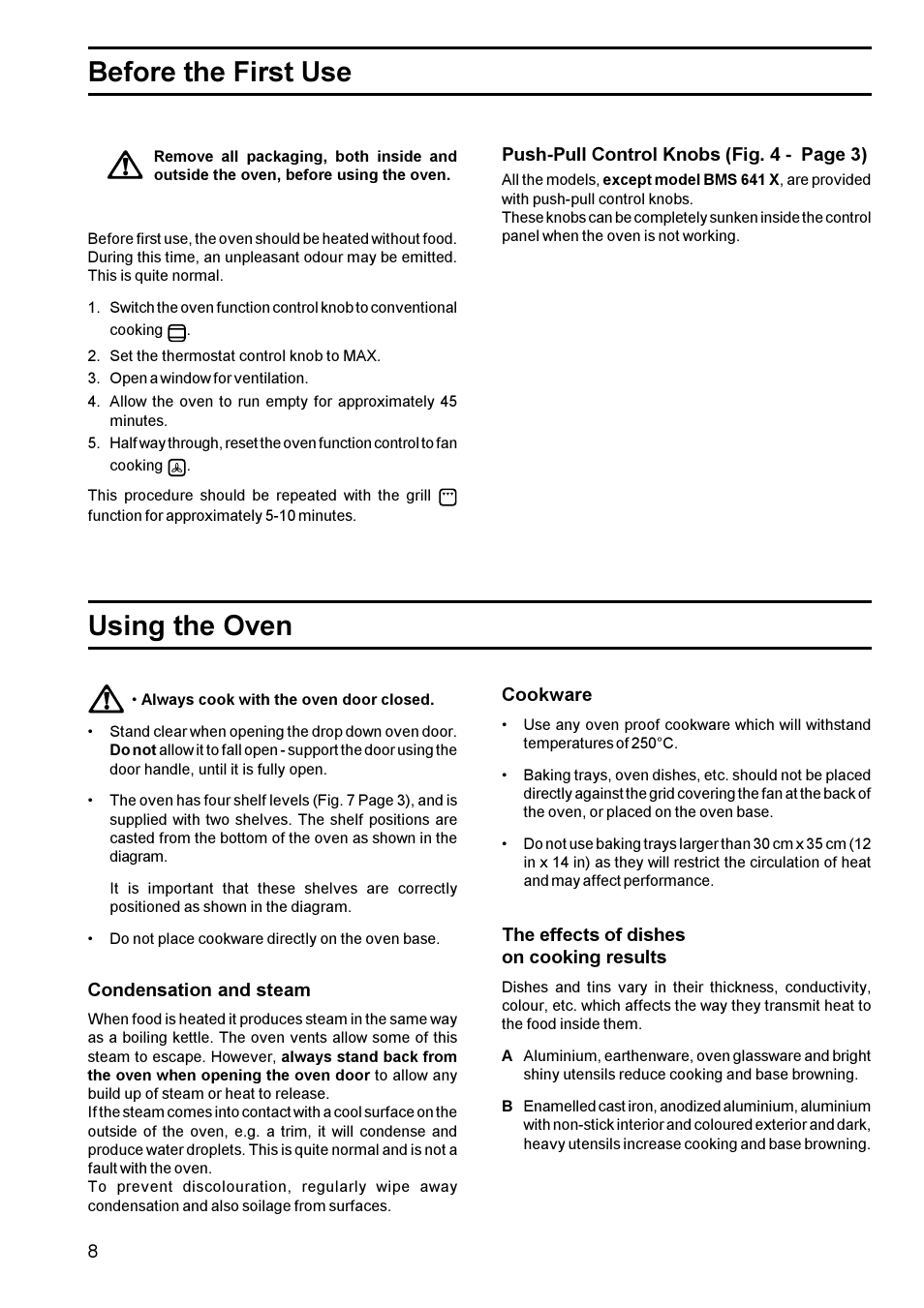 Before the first use using the oven | Zanussi BMS 641 - BST 6 User Manual | Page 8 / 21