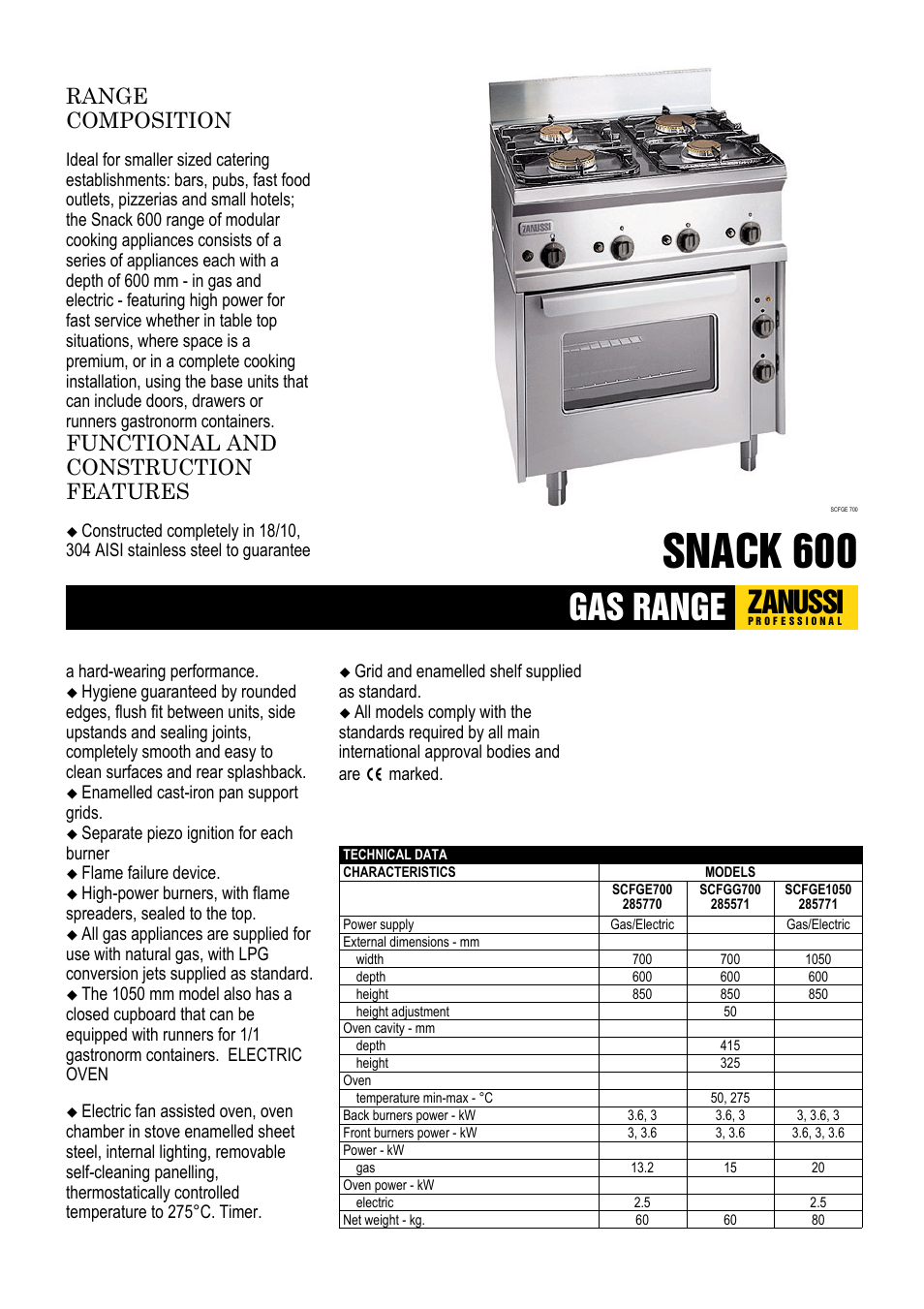 Zanussi Professional SCFGE 1050 User Manual | 2 pages