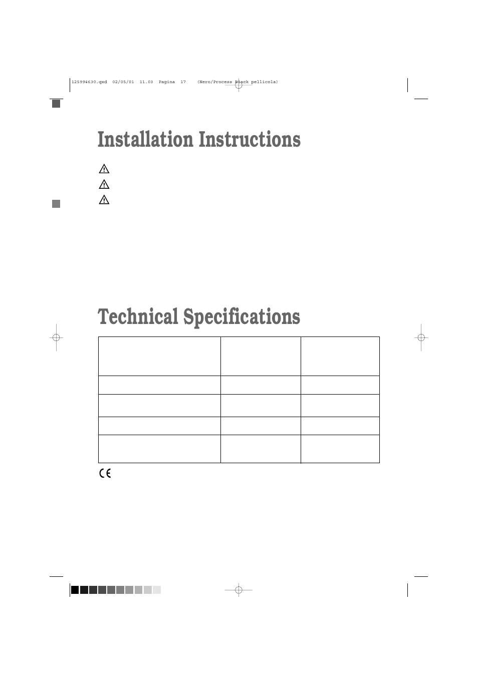 Installation instructions technical specifications | Zanussi TDE 4224 W User Manual | Page 17 / 21