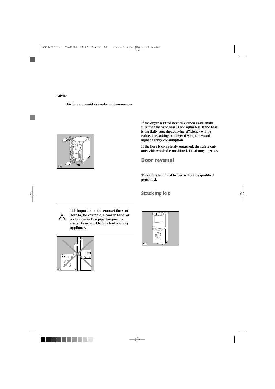 Door reversal, Stacking kit | Zanussi TDE 4224 W User Manual | Page 19 / 21