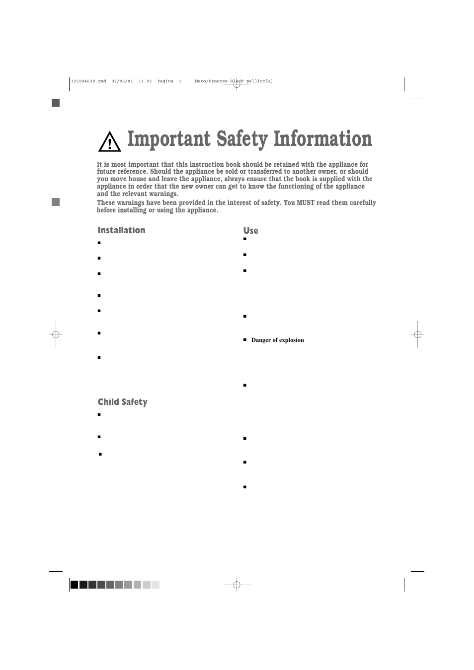 Important safety information, Installation, Child safety | Zanussi TDE 4224 W User Manual | Page 2 / 21