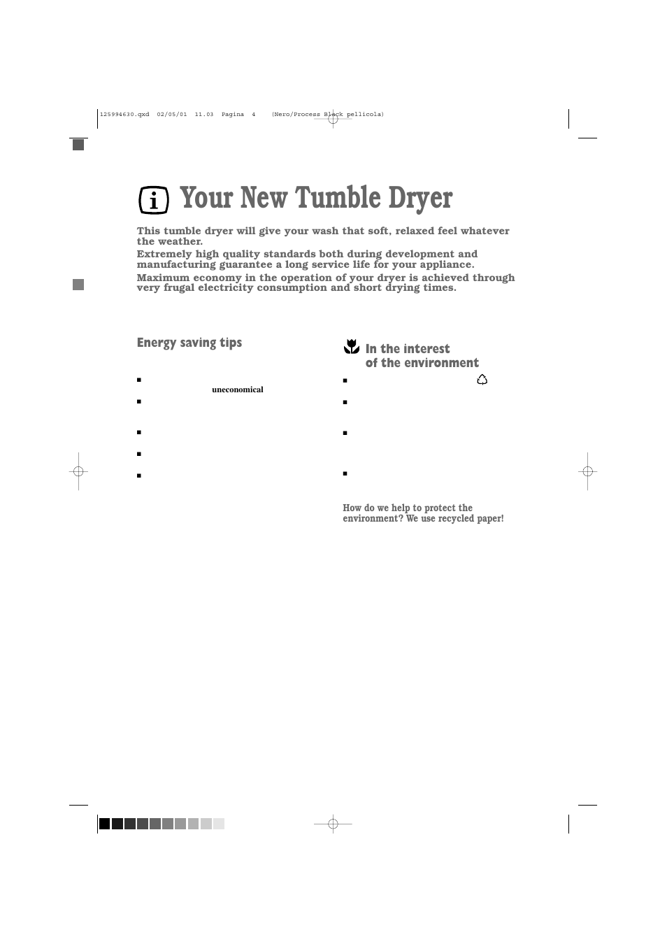 Your new tumble dryer, Energy saving tips | Zanussi TDE 4224 W User Manual | Page 4 / 21