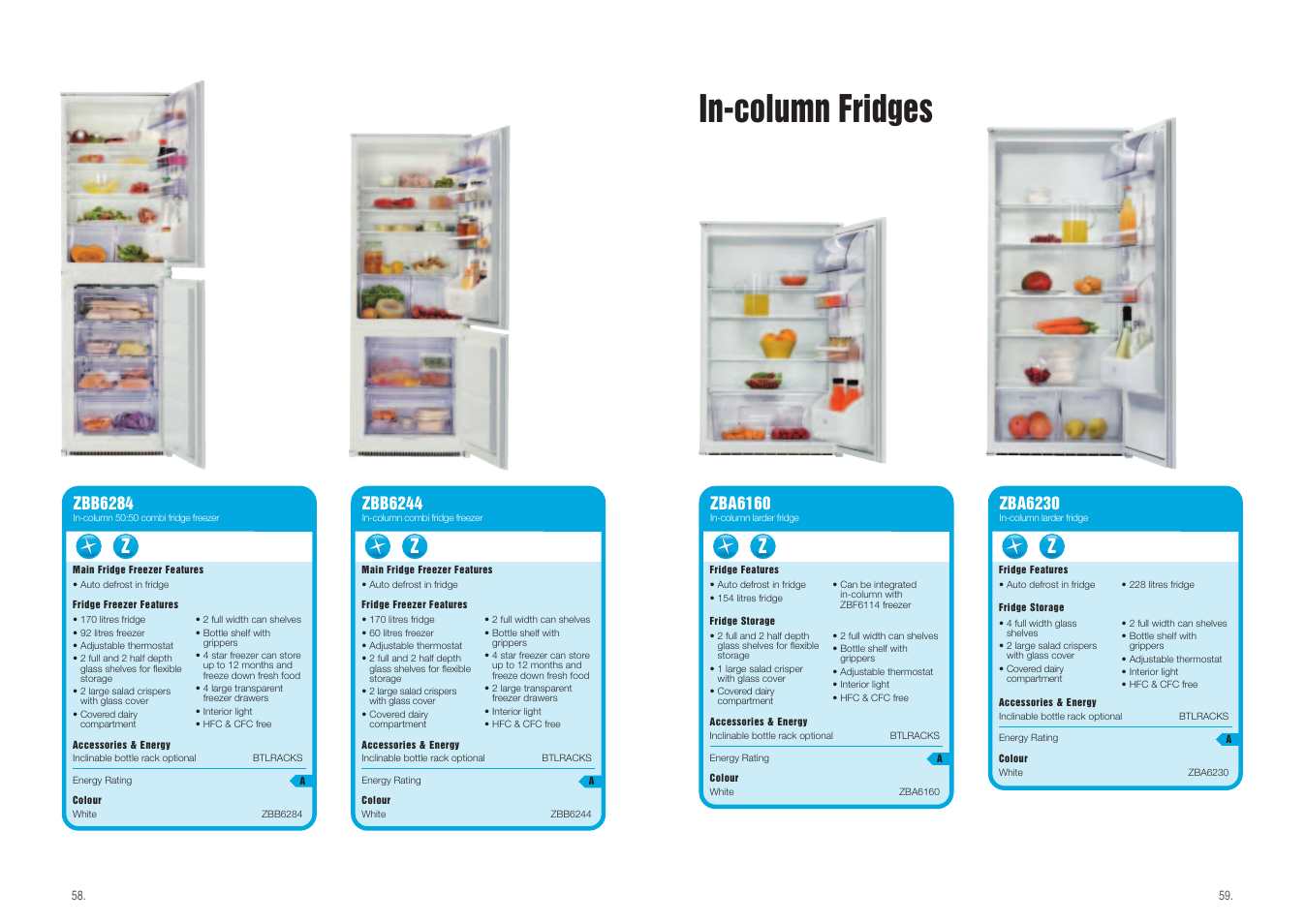 In-column fridges, Zba6160, Zba6230 | Zbb6284, Zbb6244 | Zanussi Cool & Fresh User Manual | Page 4 / 5