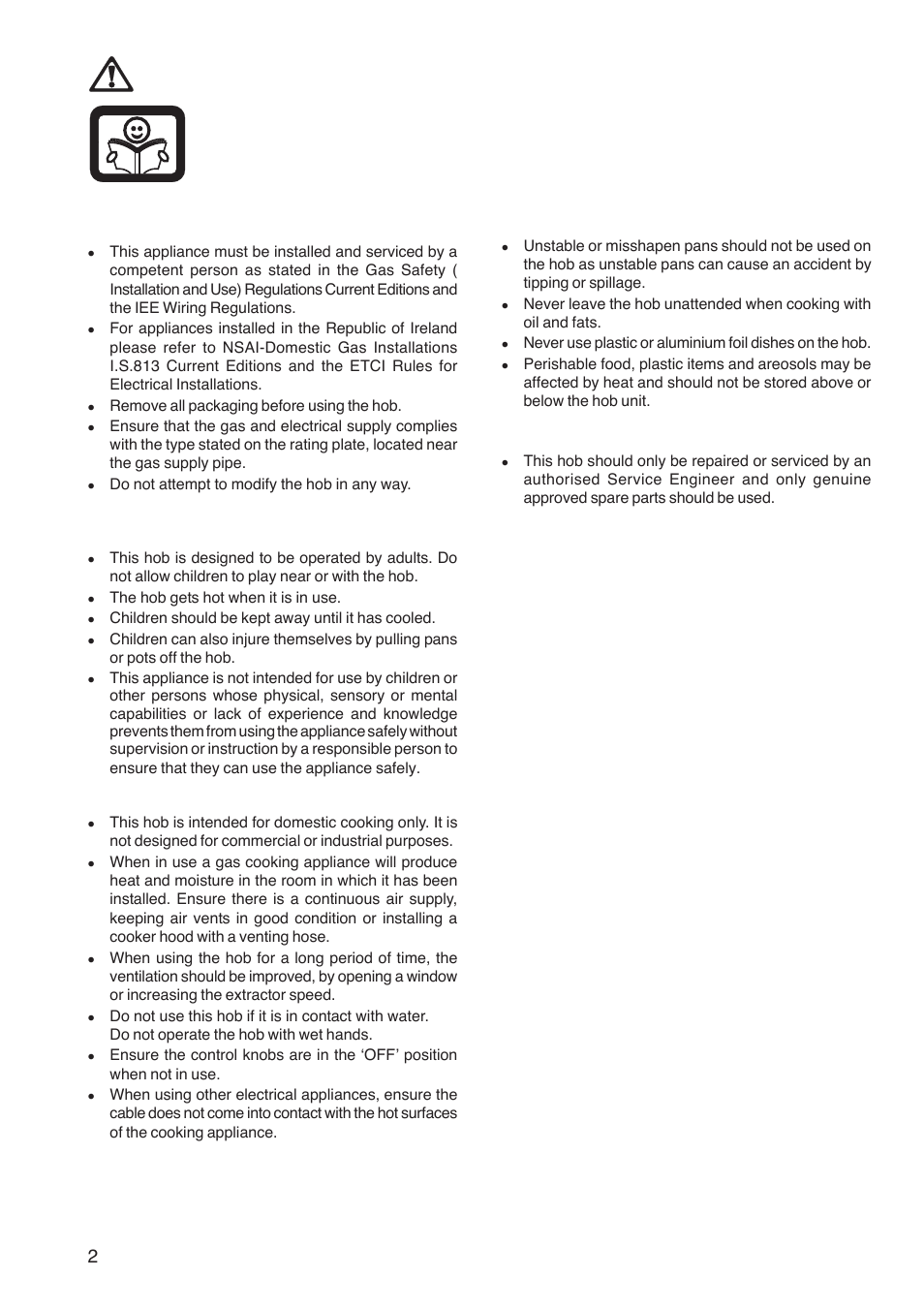 Important safety information, Installation, Child safety | During use, Service | Zanussi ZGG 782 User Manual | Page 2 / 20