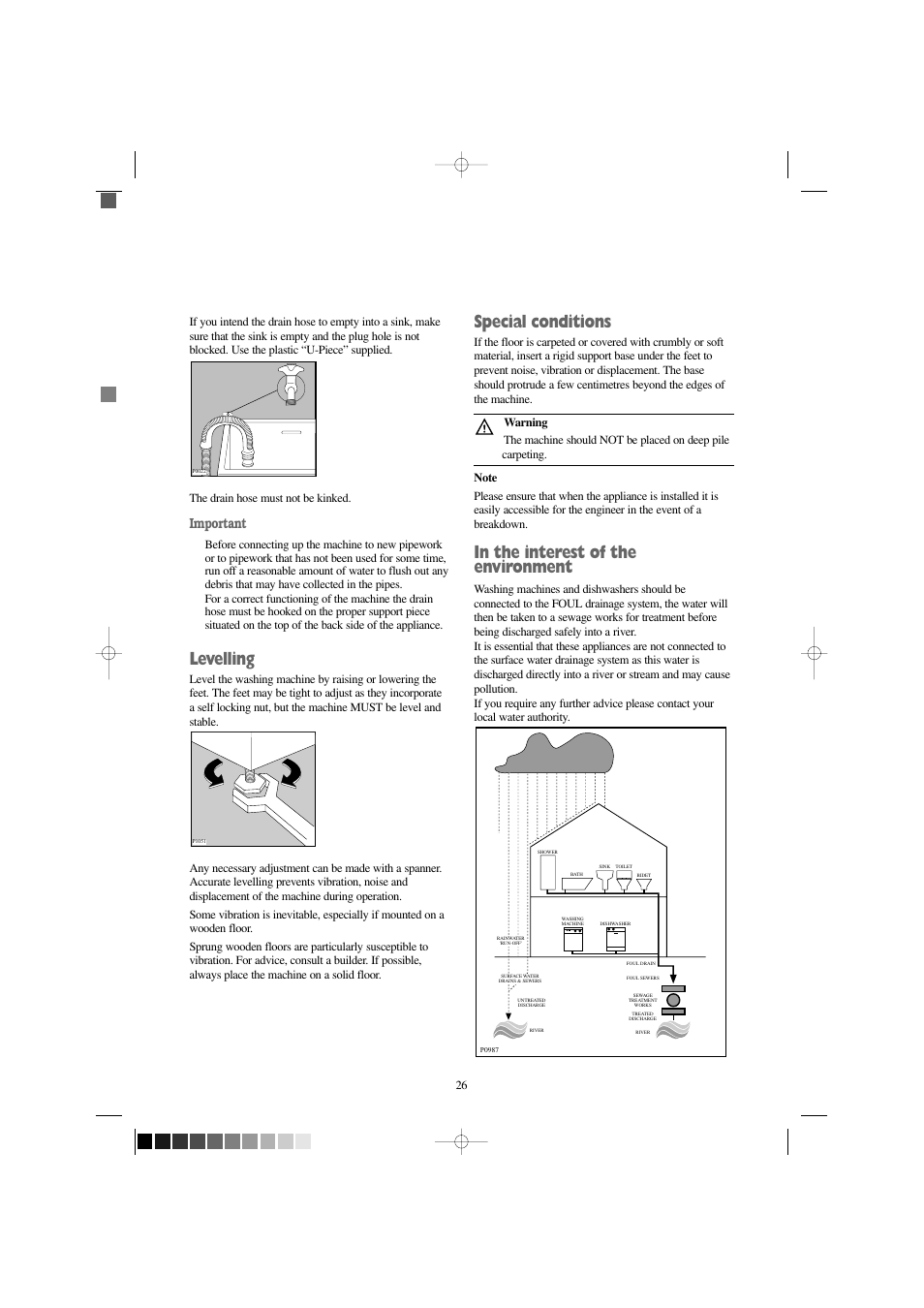 Levelling, Special conditions, Important | Zanussi F 1256 W User Manual | Page 26 / 28