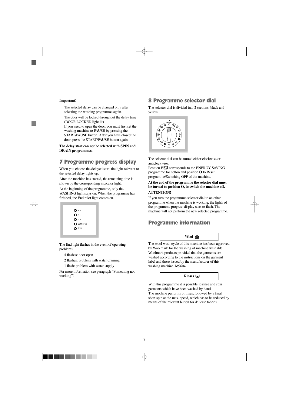 7 programme progress display, 8 programme selector dial, Programme information | Zanussi F 1256 W User Manual | Page 7 / 28