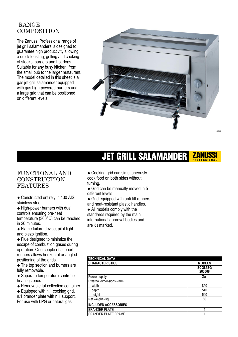 Zanussi JGG580 User Manual | 2 pages