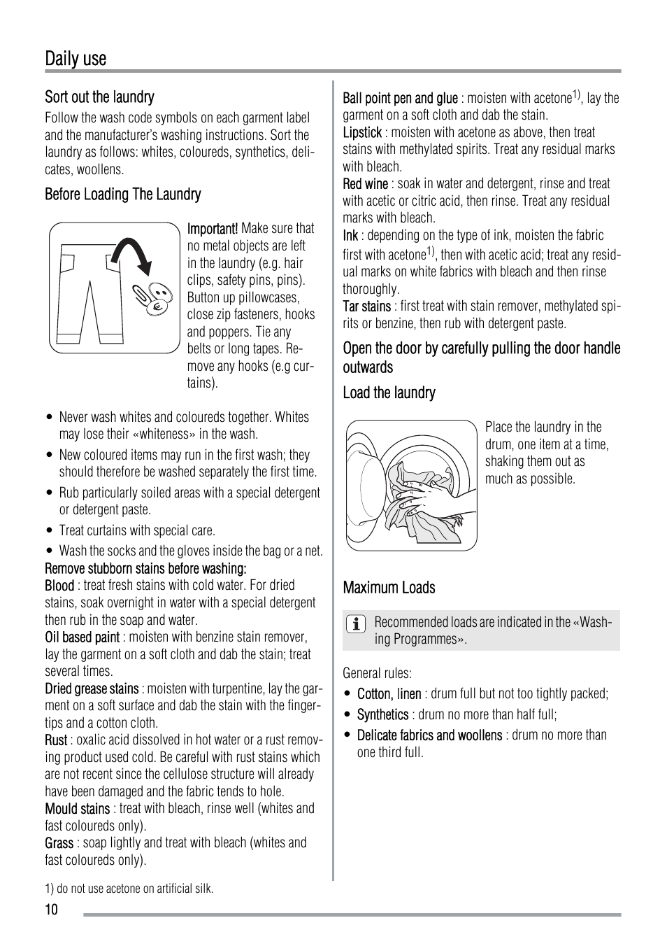 Daily use | Zanussi ZWG 5120 P User Manual | Page 10 / 28
