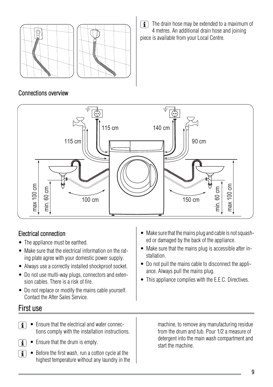 First use | Zanussi ZWG 5120 P User Manual | Page 9 / 28
