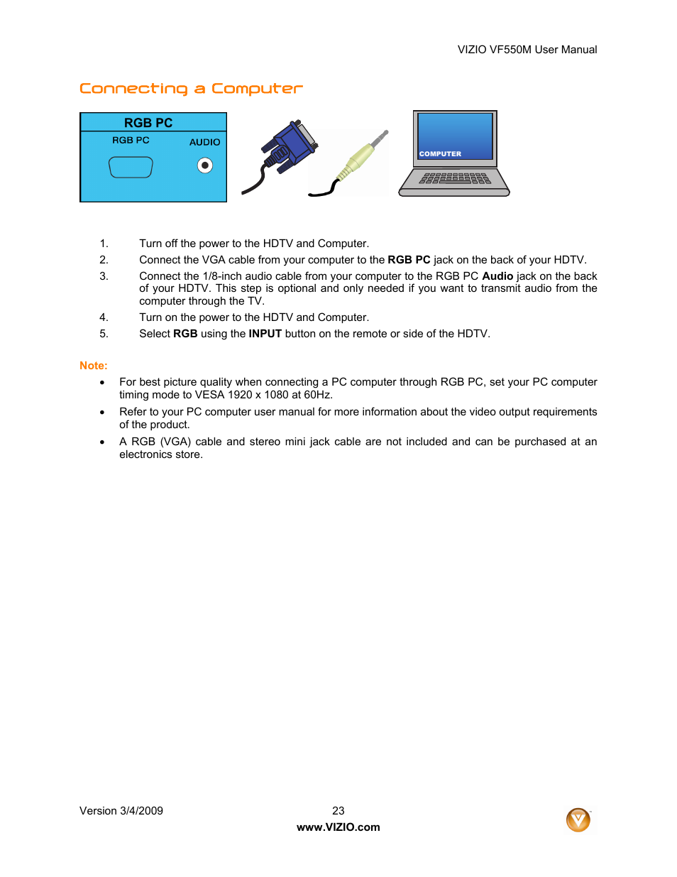 Connecting a computer | Zanussi VF550M User Manual | Page 23 / 57