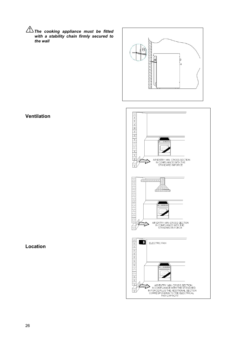 Ventilation, Location | Zanussi ZCM930X User Manual | Page 26 / 32