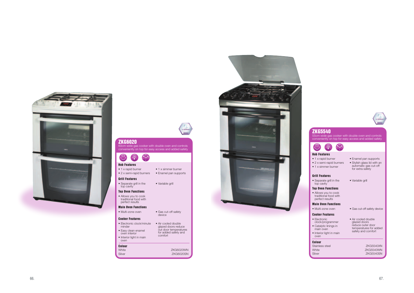 Zkg6020, Zkg5540 | Zanussi Range Cookers User Manual | Page 6 / 9