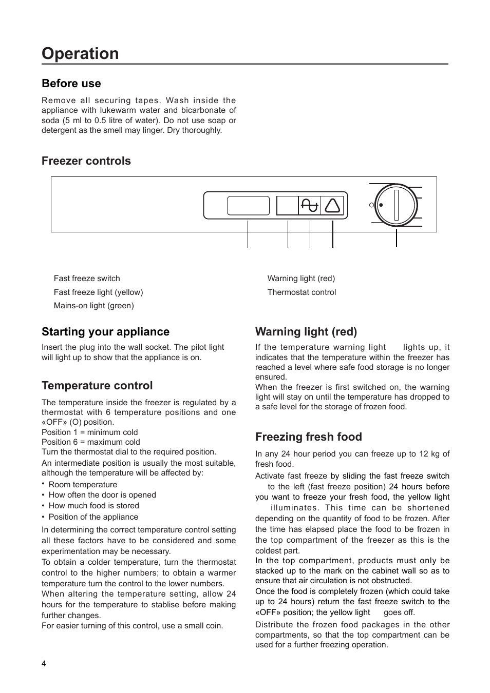 Operation | Zanussi ZEF 100 W User Manual | Page 4 / 16