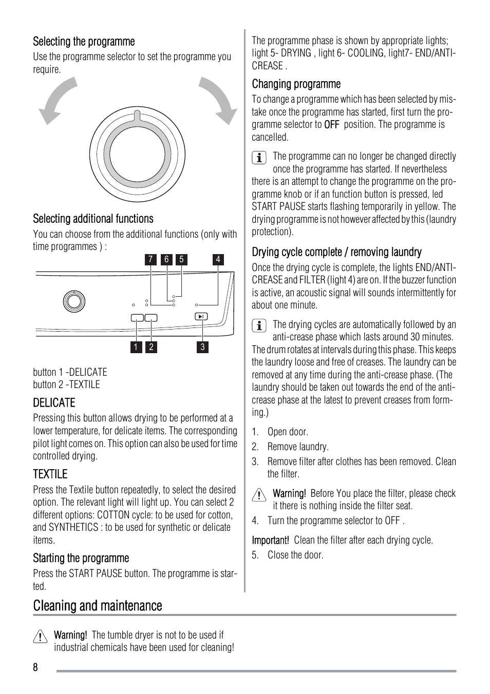 Cleaning and maintenance | Zanussi ZDE 47100W User Manual | Page 8 / 16