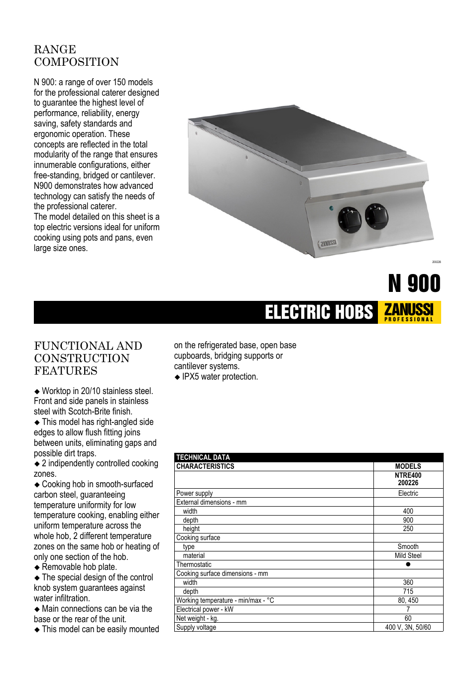 Zanussi NTRE400 User Manual | 2 pages