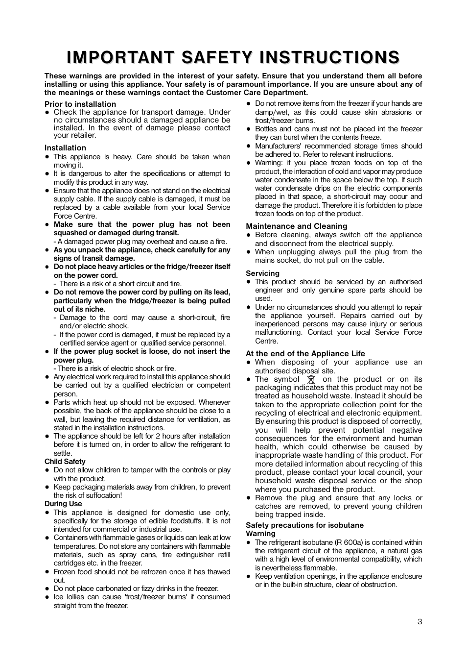 Impor | Zanussi ZUF 105W User Manual | Page 3 / 20