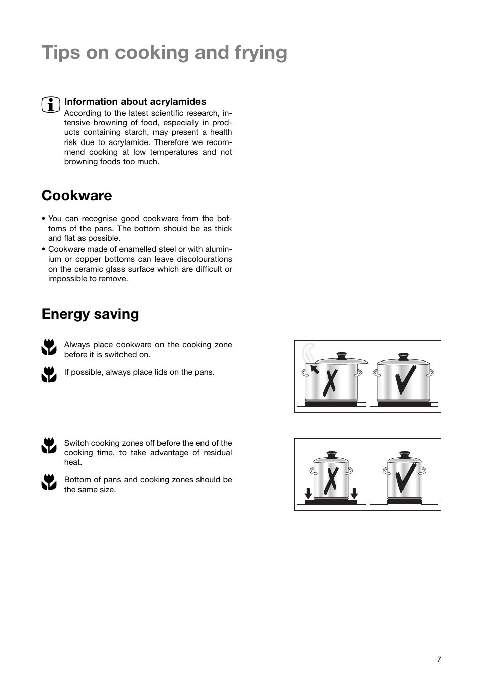 Tips on cooking and frying 3, Cookware, Energy saving | Zanussi ZKL64 X User Manual | Page 7 / 20