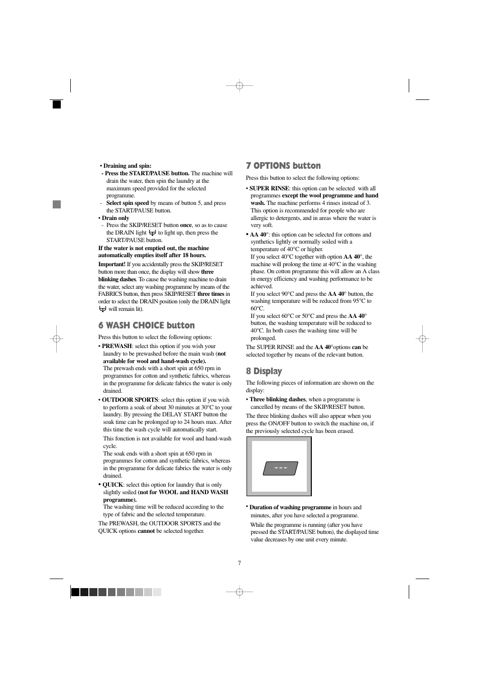 6 wash choice button, 7 options button, 8 display | Zanussi FJR 1454 W User Manual | Page 7 / 27