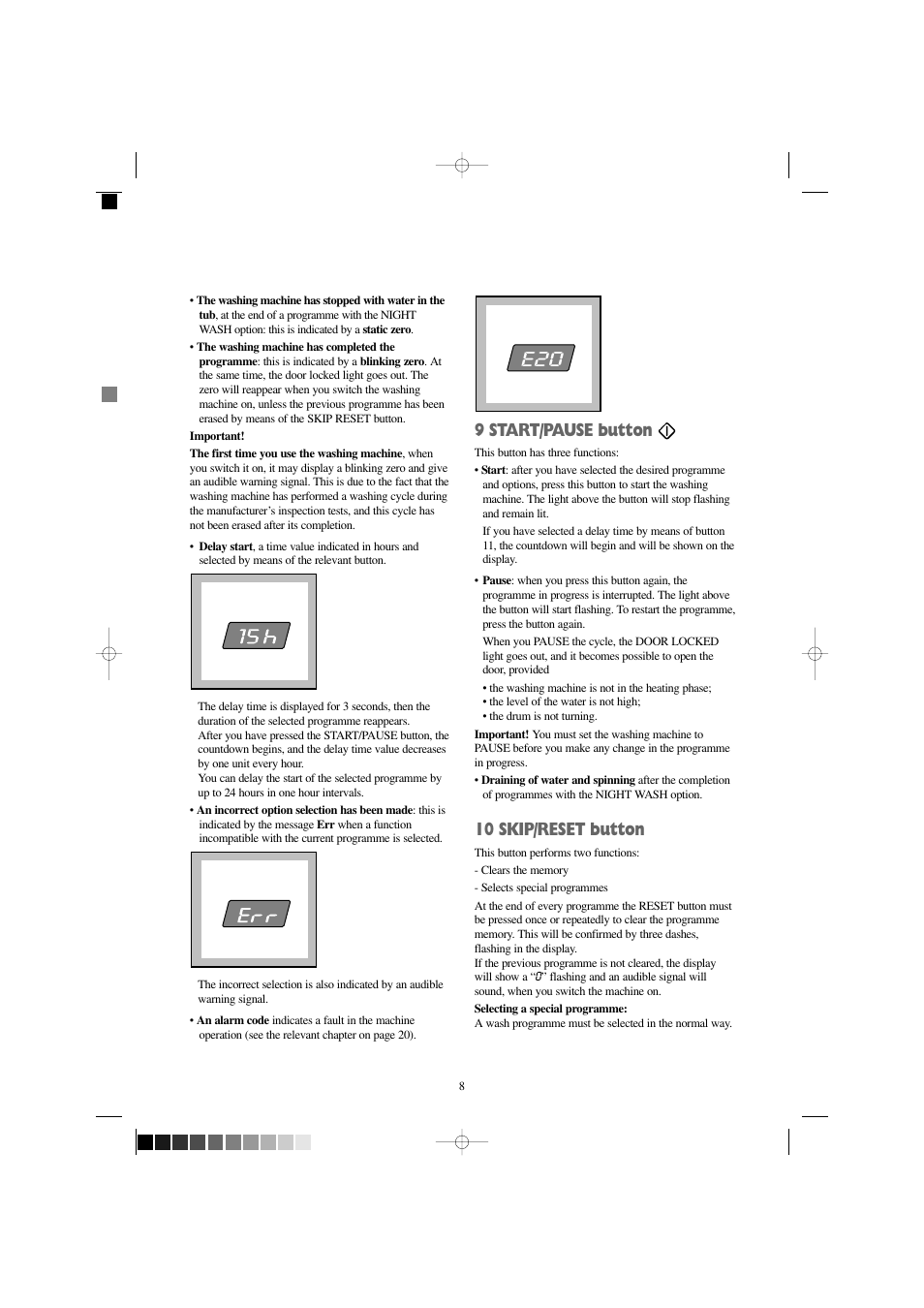 9 start/pause button, 10 skip/reset button | Zanussi FJR 1454 W User Manual | Page 8 / 27