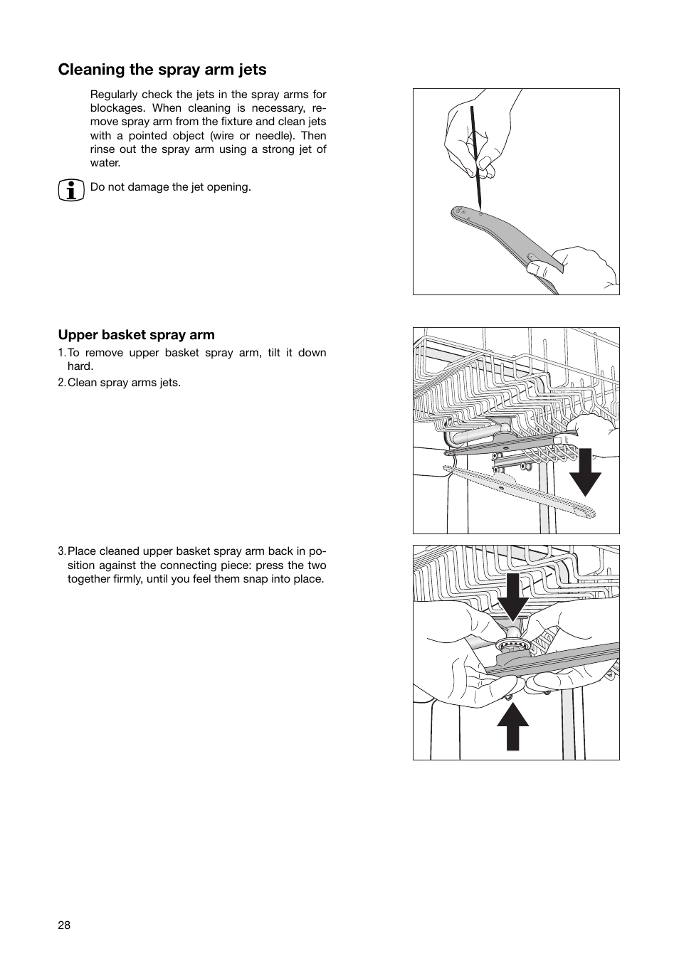 Cleaning the spray arm jets | Zanussi ZSF 6280 User Manual | Page 28 / 44