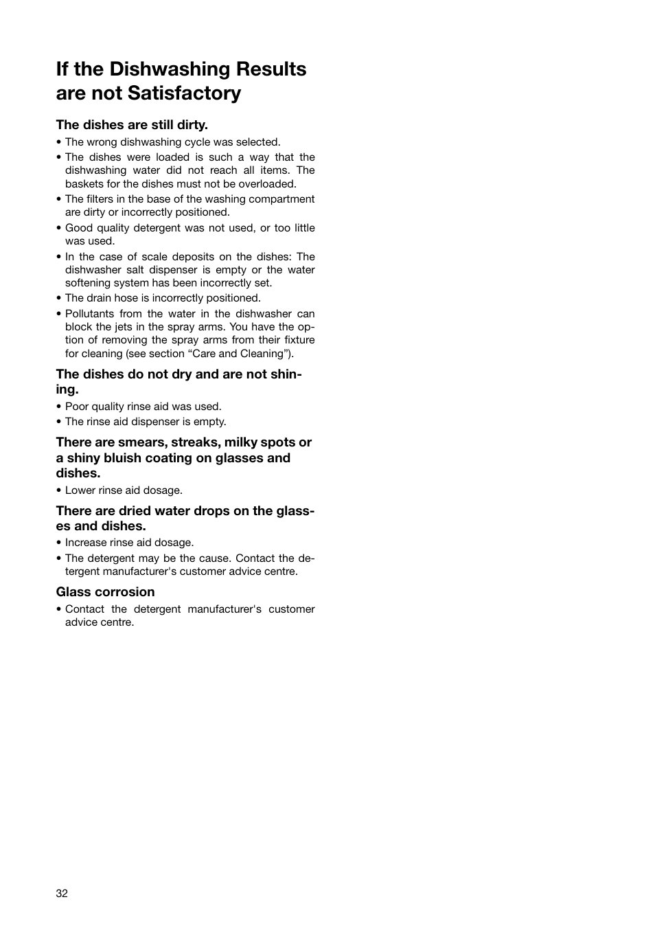 If the dishwashing results are not satisfactory | Zanussi ZSF 6280 User Manual | Page 32 / 44