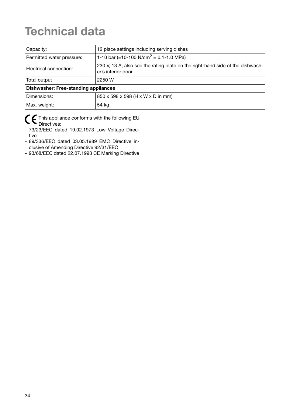 Technical data 5 | Zanussi ZSF 6280 User Manual | Page 34 / 44