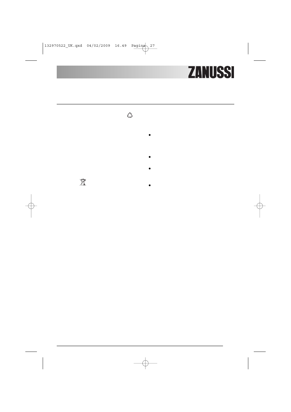 Environmental concerns | Zanussi ZWG 5140 User Manual | Page 27 / 28