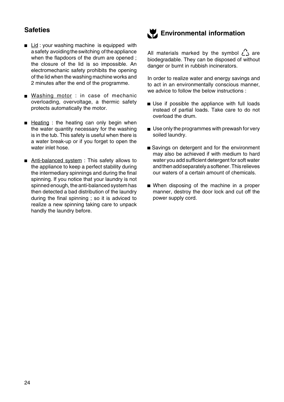 Safeties, Environmental information | Zanussi T 613 User Manual | Page 4 / 21