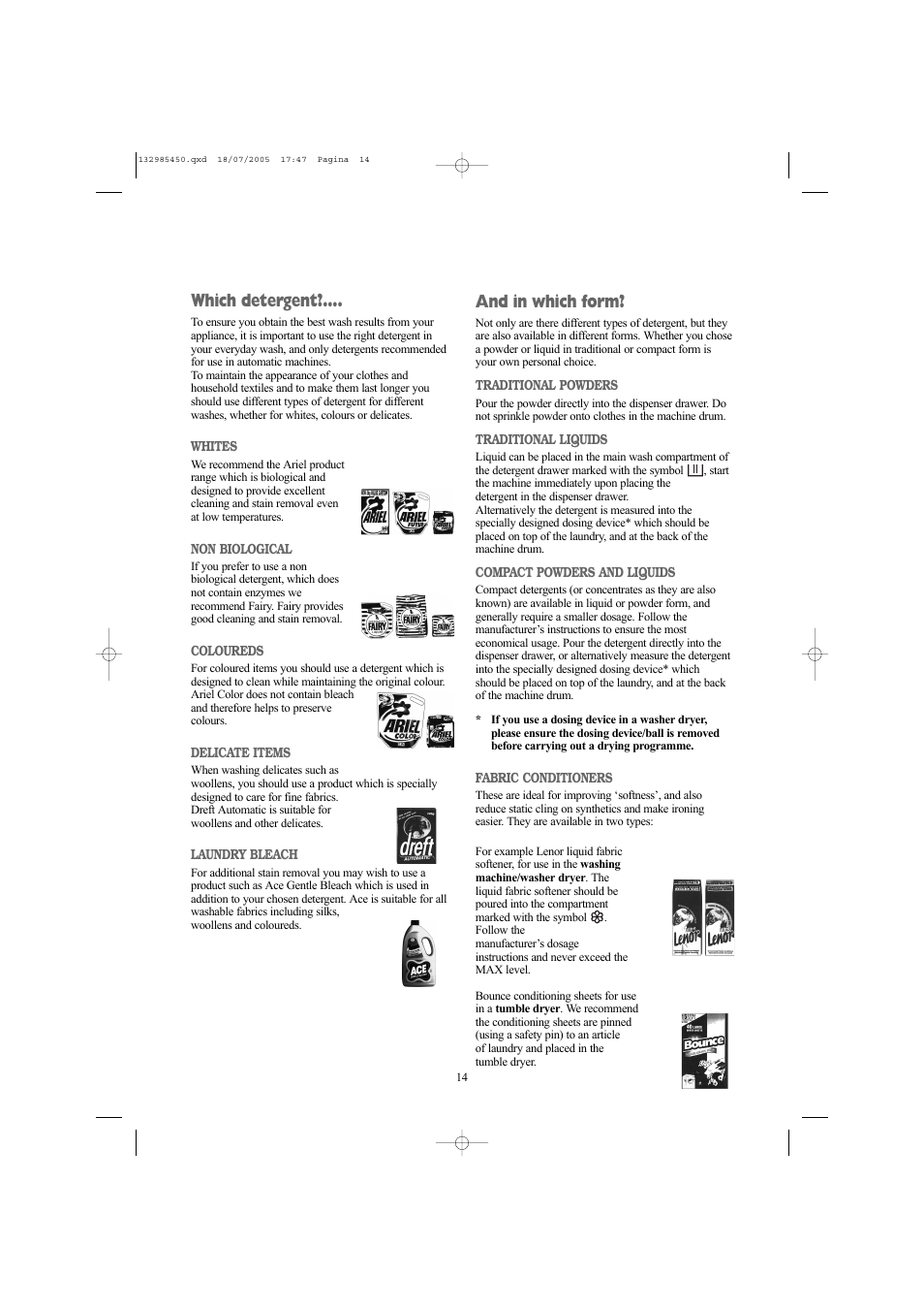 And in which form, Which detergent | Zanussi 132985450 User Manual | Page 14 / 30