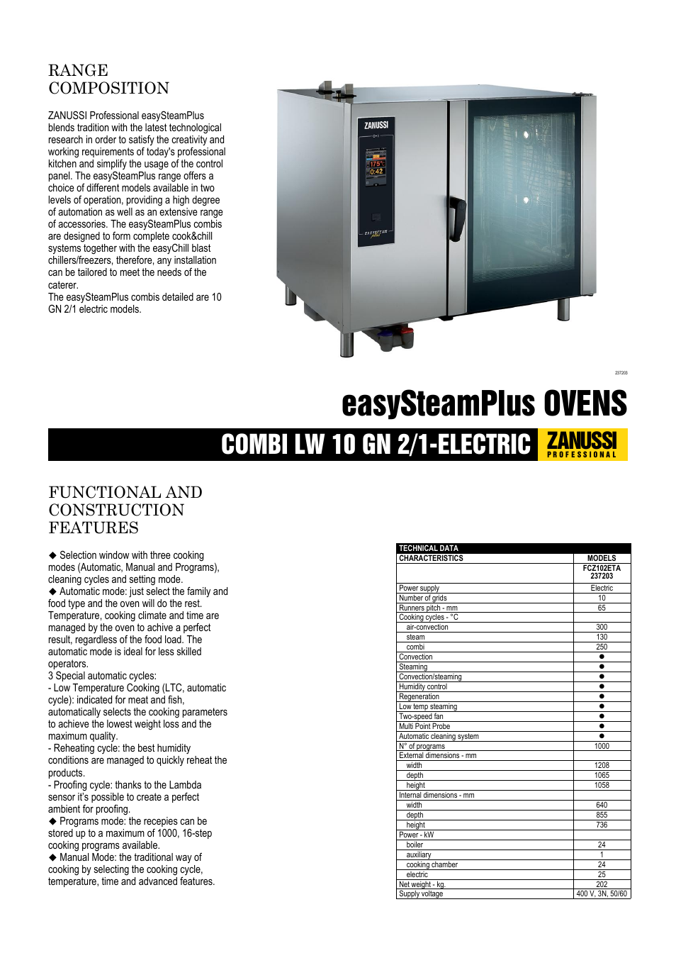 Zanussi easySteamPlus 237003 User Manual | 3 pages