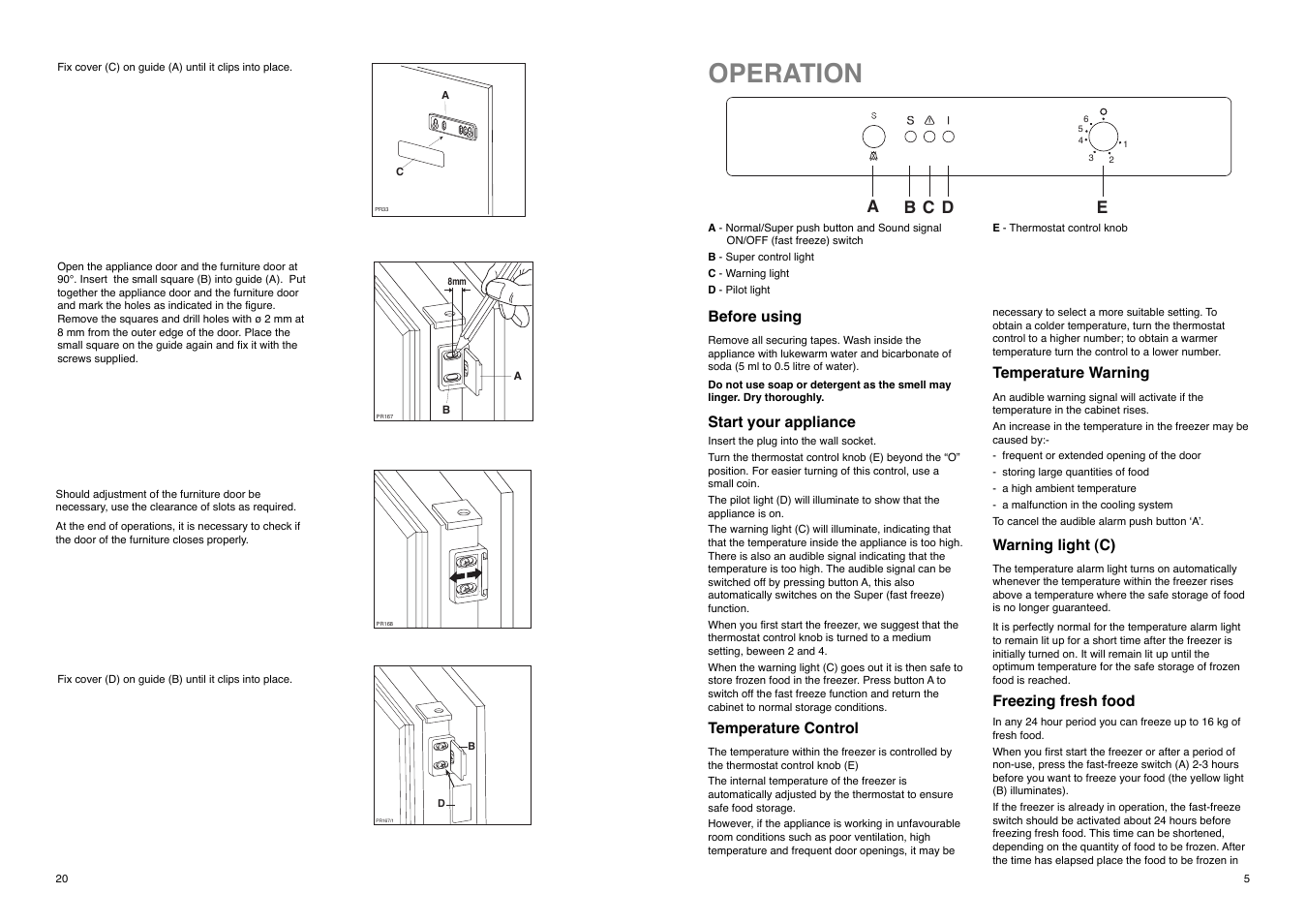 Operation, Ab c d e | Zanussi 2222 119-57 ZI 9121 F User Manual | Page 20 / 24