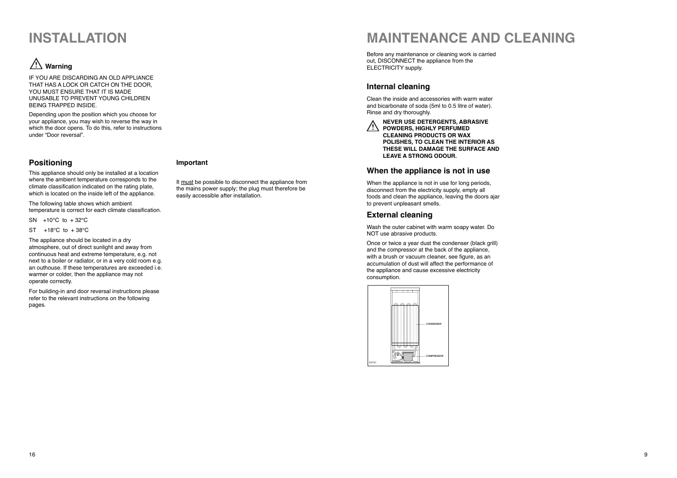 Maintenance and cleaning, Installation | Zanussi 2222 119-57 ZI 9121 F User Manual | Page 9 / 24