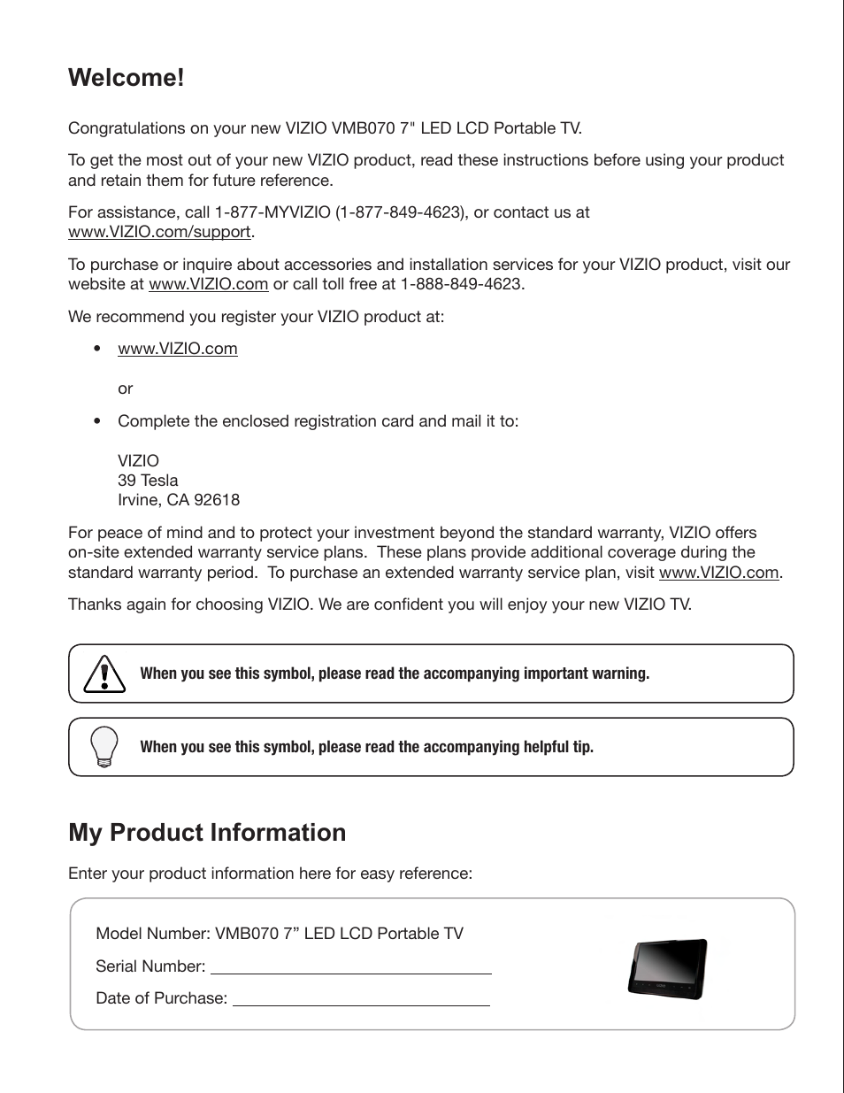 Welcome, My product information | Zanussi VMB070 User Manual | Page 2 / 66