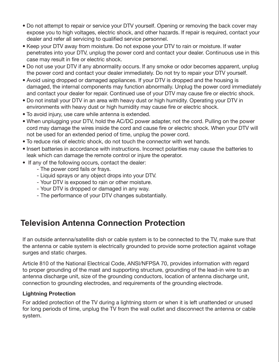 Television antenna connection protection | Zanussi VMB070 User Manual | Page 4 / 66