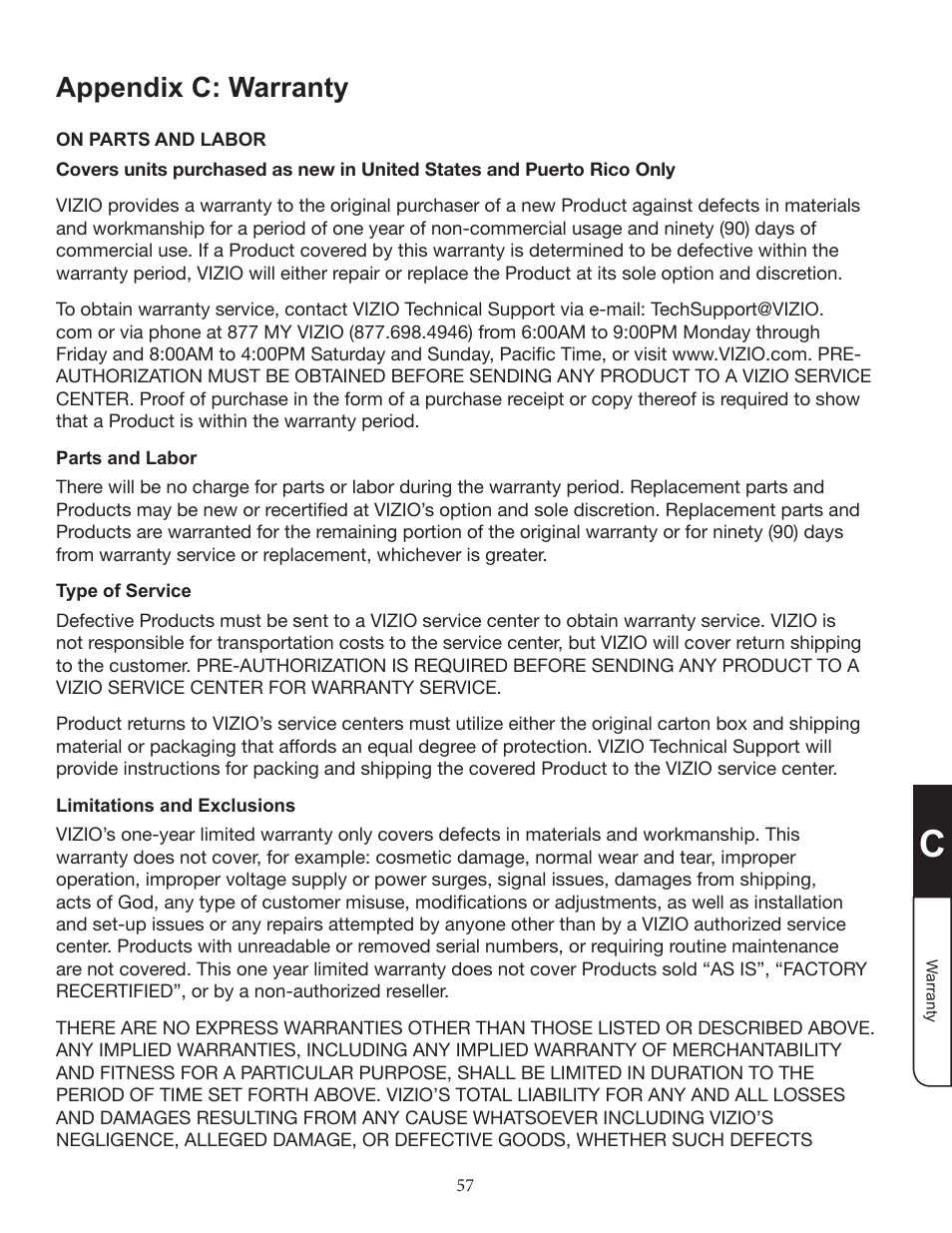 Appendix c: warranty | Zanussi VMB070 User Manual | Page 63 / 66