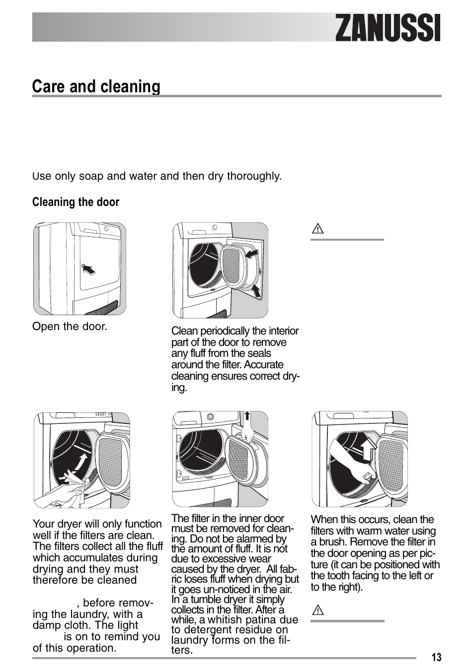 Care and cleaning | Zanussi 136905611-00-02092008 User Manual | Page 13 / 26