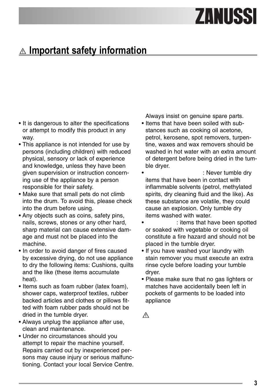 Important safety information | Zanussi 136905611-00-02092008 User Manual | Page 3 / 26