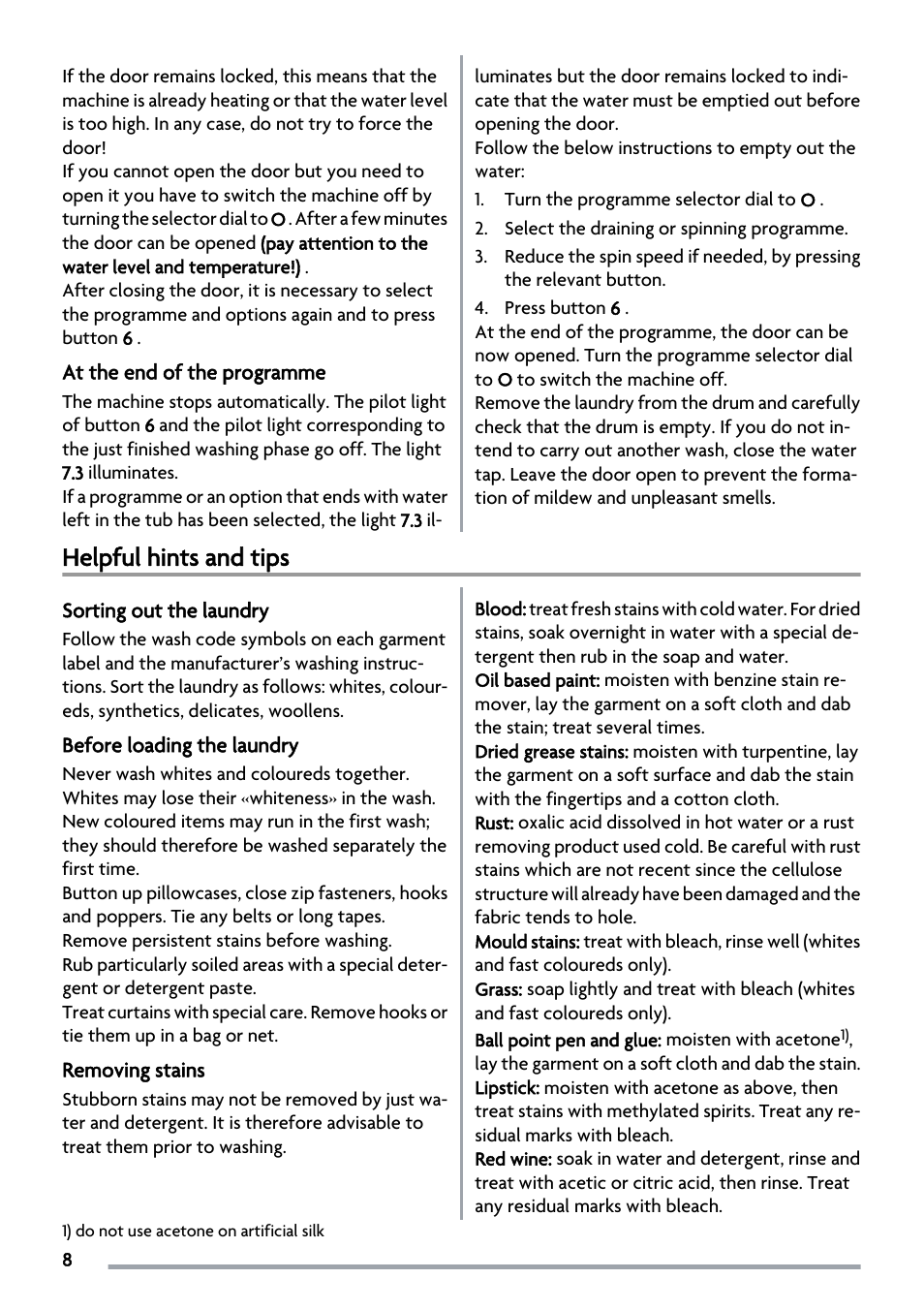 Helpful hints and tips | Zanussi ZWS 5883 User Manual | Page 8 / 24