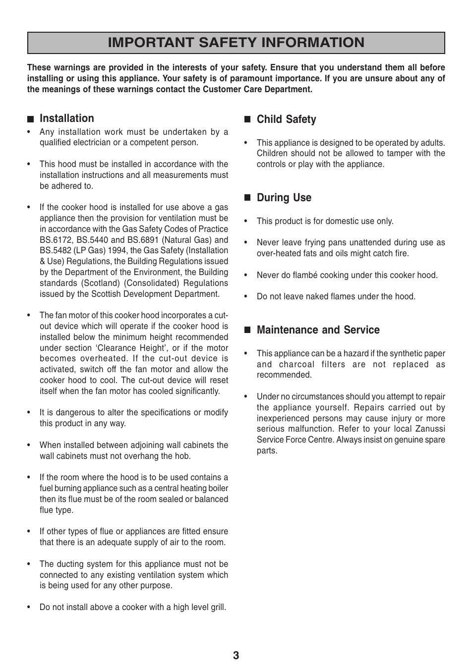 Important safety information | Zanussi ZHI 600 User Manual | Page 3 / 20