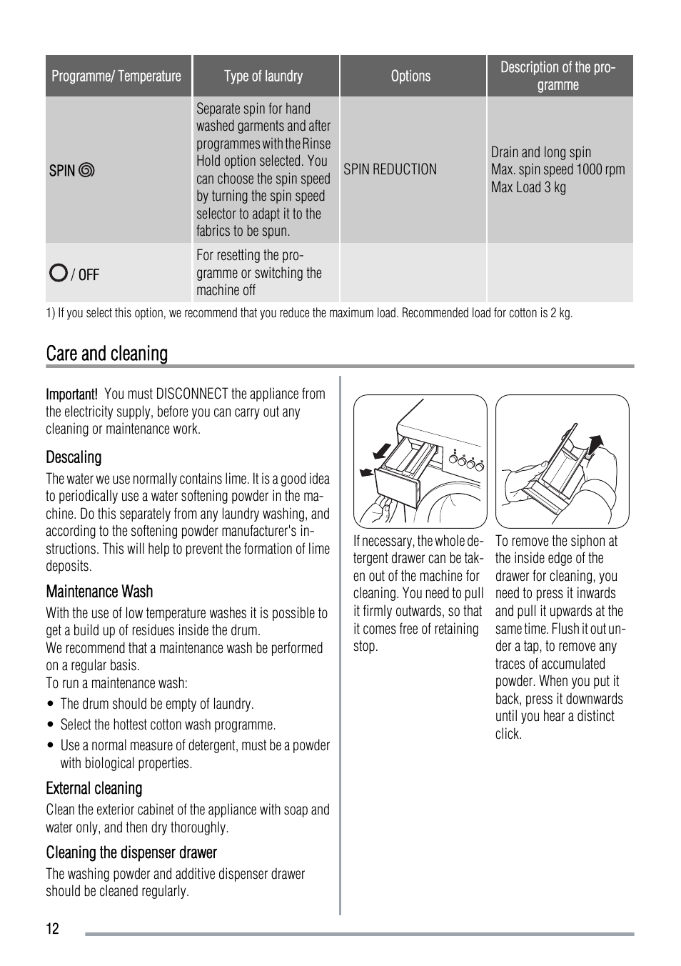 Care and cleaning | Zanussi FCS 1020 C User Manual | Page 12 / 24