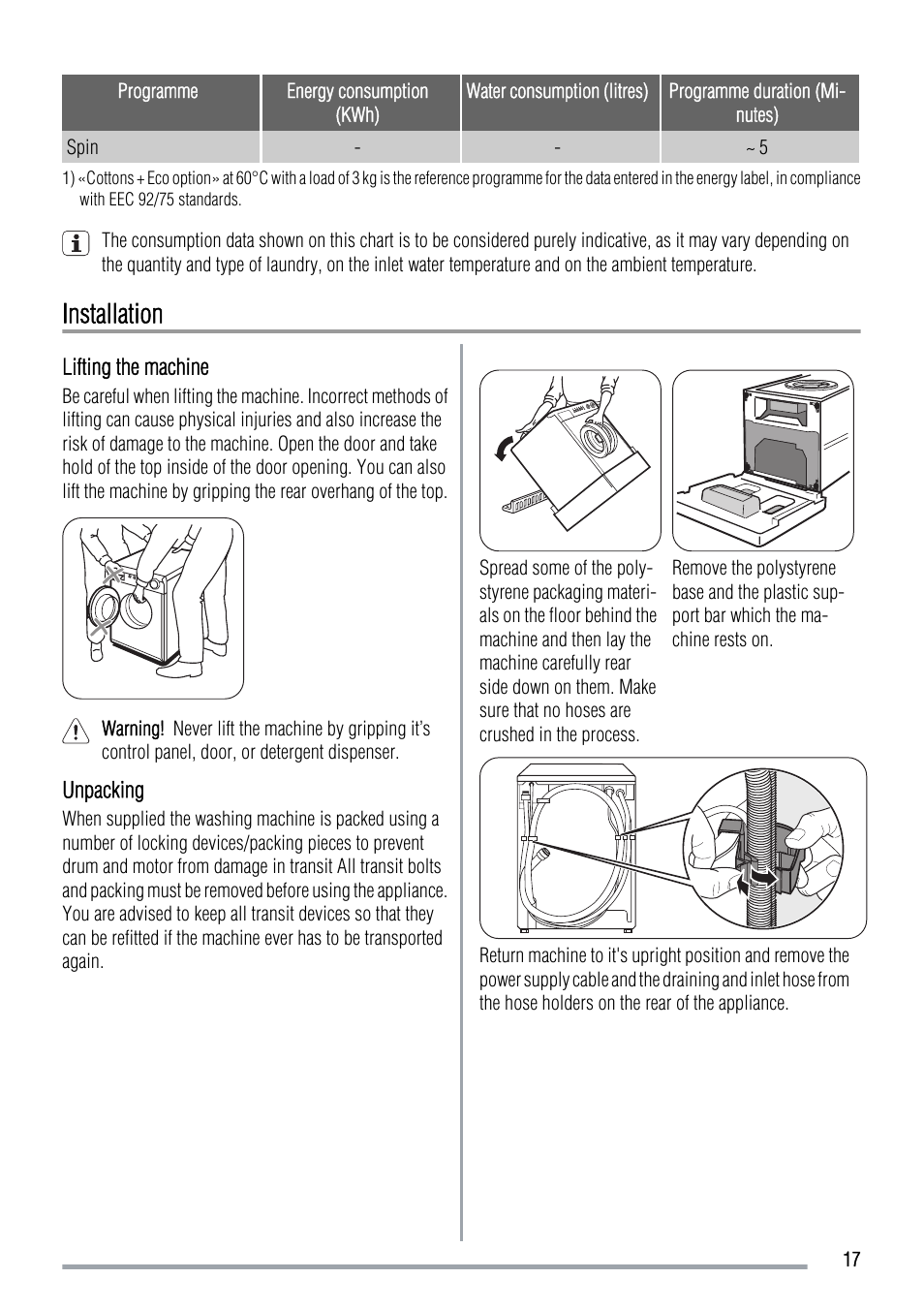Installation | Zanussi FCS 1020 C User Manual | Page 17 / 24
