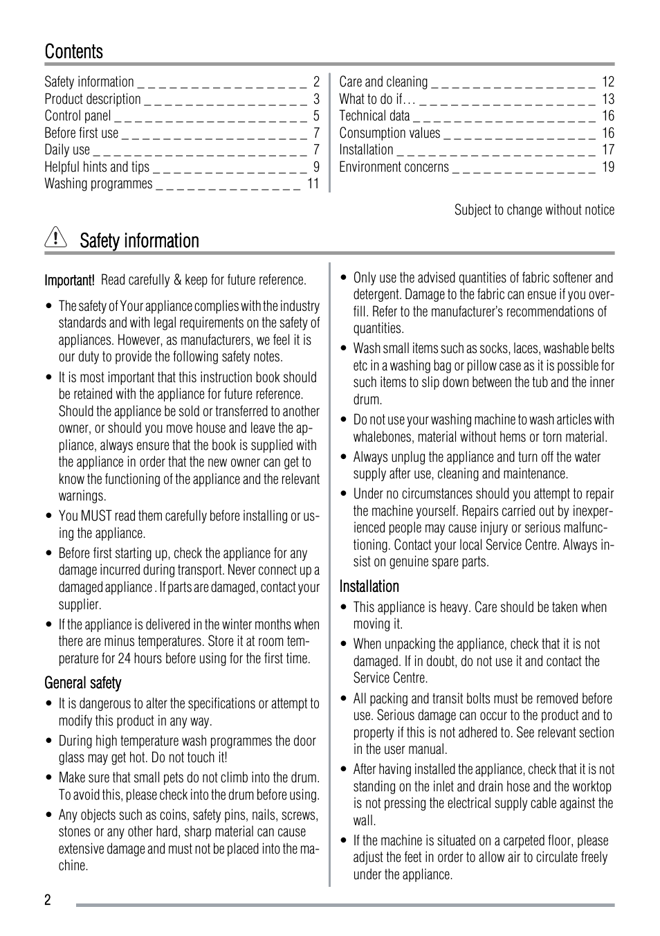 Zanussi FCS 1020 C User Manual | Page 2 / 24