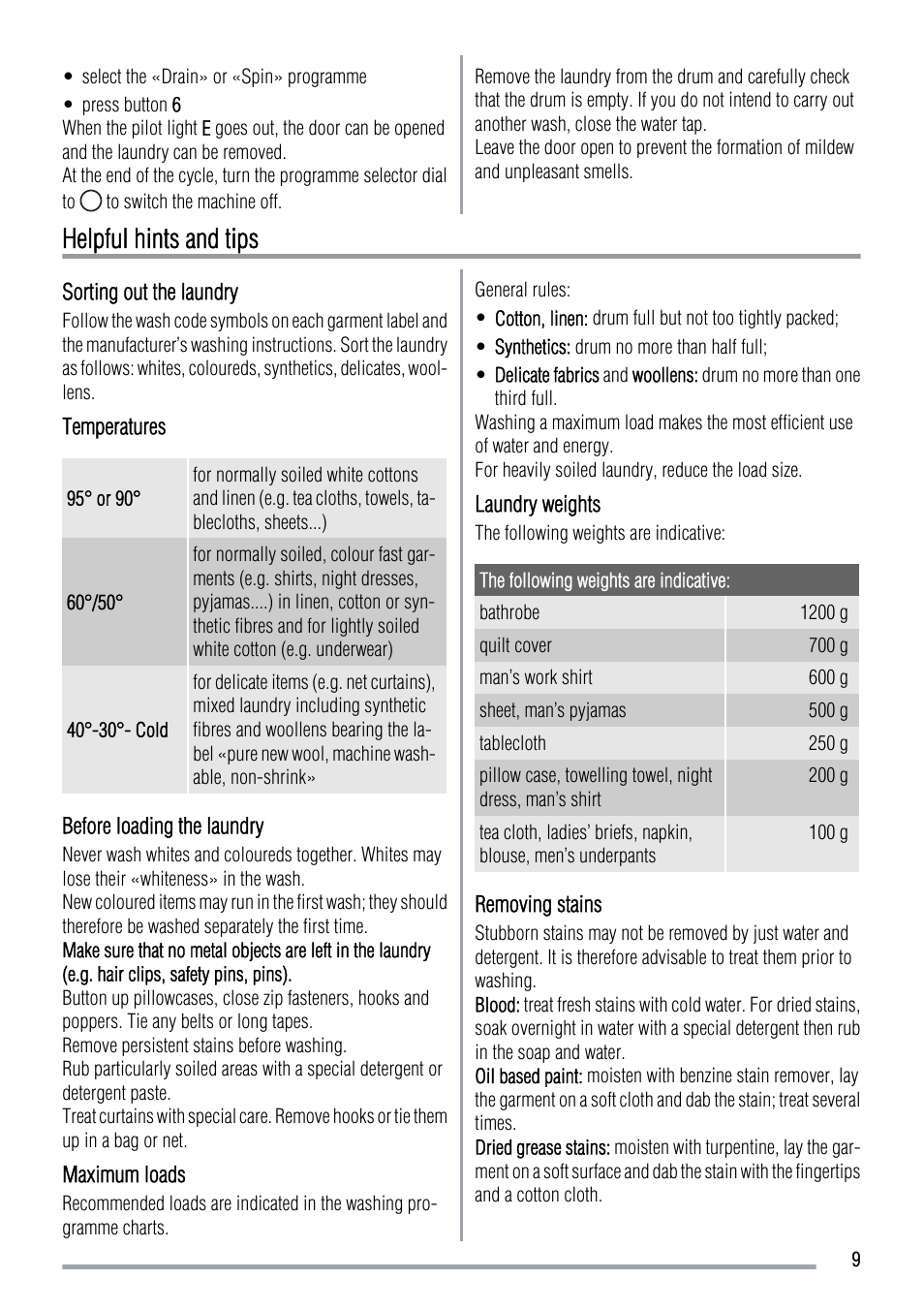 Helpful hints and tips | Zanussi FCS 1020 C User Manual | Page 9 / 24